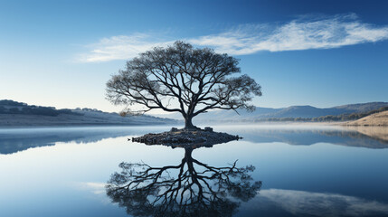 tree on the lake HD 8K wallpaper Stock Photographic Image
