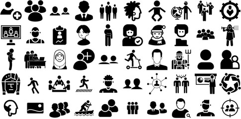 Mega Set Of People Icons Pack Flat Simple Silhouette People, Silhouette, Profile, Counseling Signs Vector Illustration