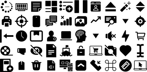 Huge Collection Of Interface Icons Pack Hand-Drawn Black Drawing Symbol Symbol, Circle, Icon, Setting Pictogram Vector Illustration