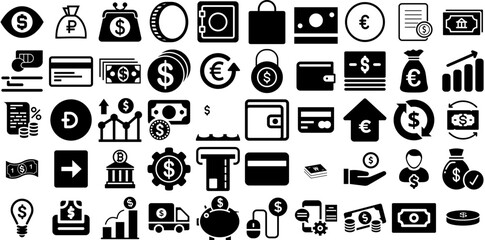 Mega Collection Of Money Icons Bundle Hand-Drawn Linear Simple Web Icon Finance, Coin, Silhouette, Goodie Buttons Vector Illustration