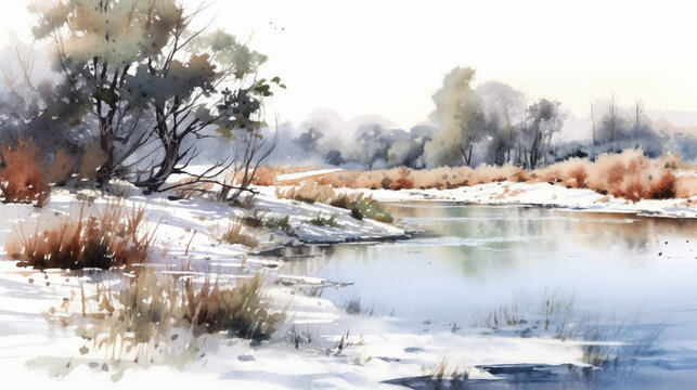 frozen lake in winter HD 8K wallpaper Stock Photographic Image