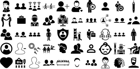Mega Collection Of People Icons Collection Isolated Vector Symbol Counseling, Silhouette, People, Profile Graphic Isolated On White Background - obrazy, fototapety, plakaty