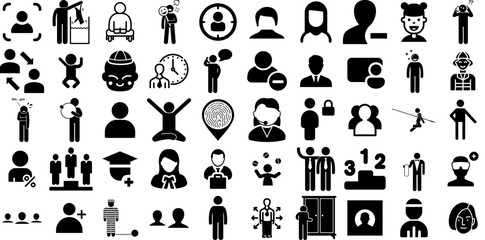 Mega Collection Of Person Icons Bundle Solid Infographic Glyphs Silhouette, Health, Sweet, Profile Graphic Isolated On Transparent Background