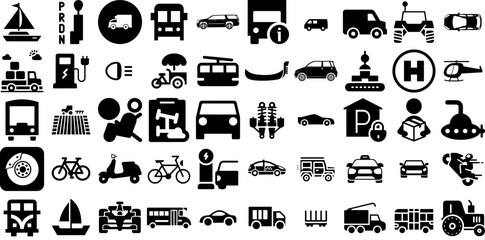 Massive Set Of Vehicle Icons Bundle Isolated Cartoon Web Icon Coin, Holiday Maker, Icon, Wheel Clip Art Isolated On Transparent Background