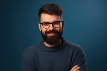 Obraz premium Stylish bearded gentleman, looking confident and approachable in his cozy sweater. Generative AI