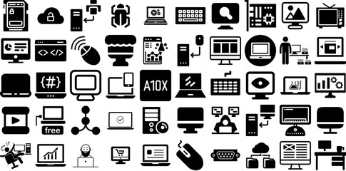 Massive Collection Of Computer Icons Collection Hand-Drawn Linear Vector Pictograms Shopping, Silhouette, Set, Pointer Silhouette Vector Illustration