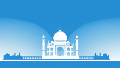 Fototapeta premium Taj mahal on a blue background in white calligraphy.