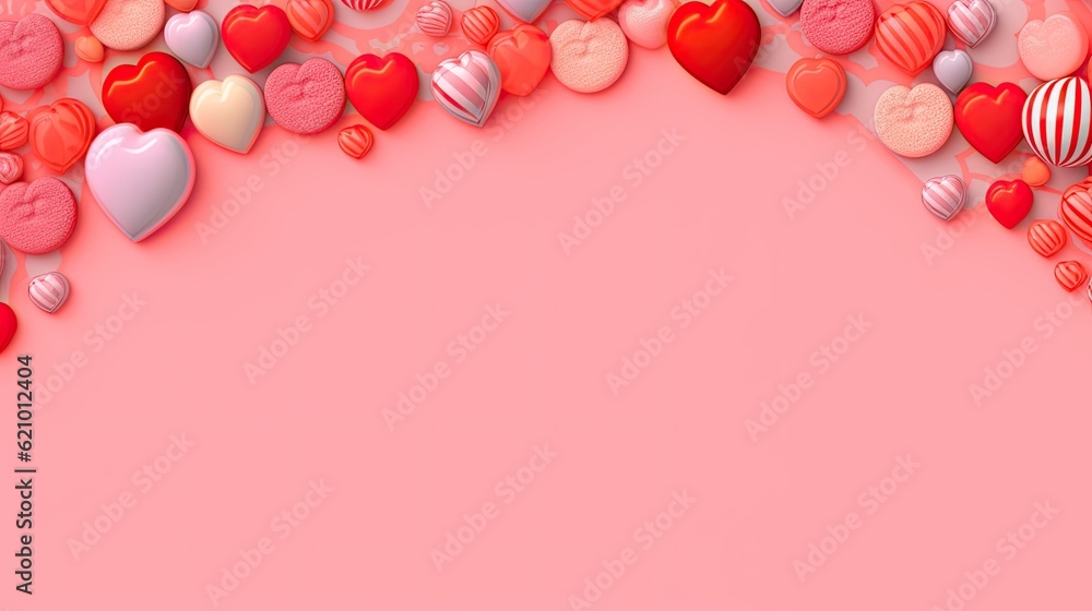 Poster valentines day candy border with a red paper backdrop and different color variations. made using gen