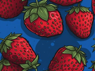 Strawberries drawn style seamless tiles (generative AI)