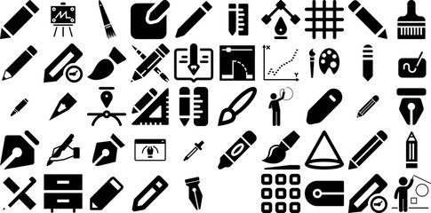 Big Set Of Draw Icons Collection Isolated Simple Pictograms Icon, Tool, Imagination, Engineer Elements Vector Illustration