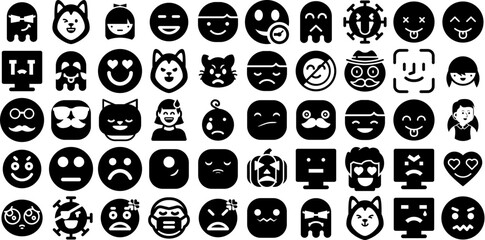 Massive Collection Of Emoticon Icons Pack Isolated Infographic Silhouette Circle, Sad, Symbol, Icon Silhouette For Computer And Mobile - obrazy, fototapety, plakaty