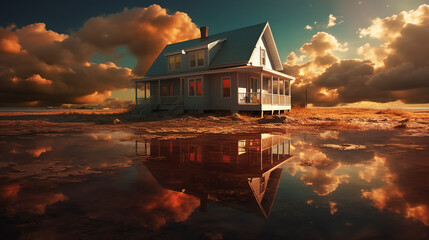 House roof solar panel Generative ai. Eco-friendly home solar panels sustainability created.
