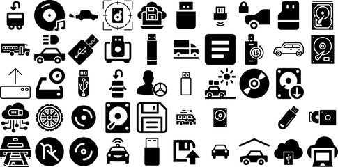 Huge Collection Of Drive Icons Set Solid Cartoon Symbol Way, Icon, Symbol, Wheel Pictogram For Computer And Mobile