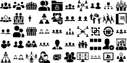 Mega Set Of Group Icons Set Hand-Drawn Linear Drawing Clip Art Icon, Silhouette, Team, Together Clip Art Vector Illustration