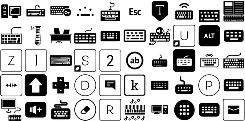 Big Collection Of Keyboard Icons Bundle Linear Cartoon Symbol Computer Keyboard, Icon, Business, Music Pictograph For Apps And Websites