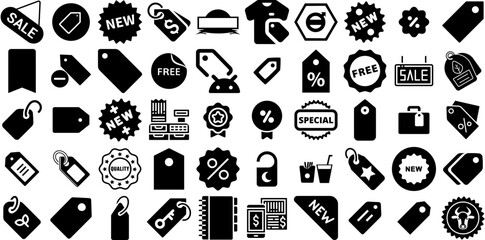 Huge Set Of Label Icons Collection Hand-Drawn Black Infographic Silhouette Value, Glistering, Solid, Navigator Graphic For Computer And Mobile