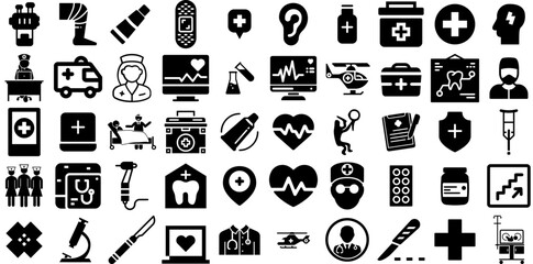 Huge Collection Of Hospital Icons Set Isolated Design Pictograms Patient, Icon, Symbol, Health Symbol Vector Illustration