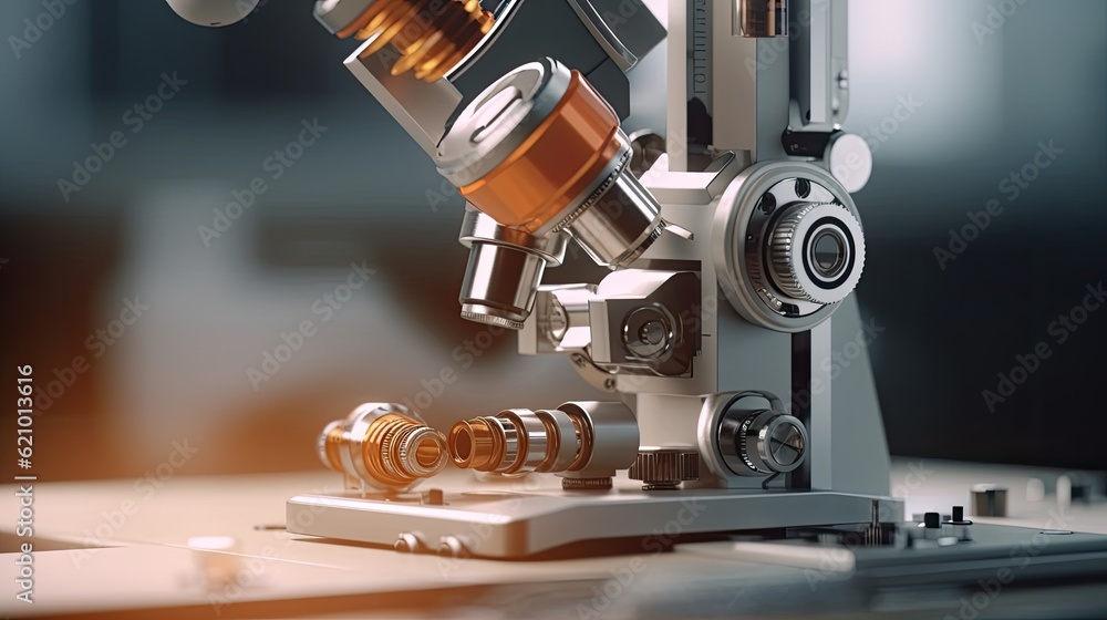 Poster a lab microscope for use there. close-up of a medical microscope. made using generative ai tools