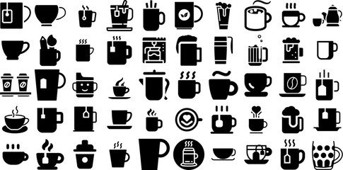 Massive Collection Of Mug Icons Collection Hand-Drawn Isolated Infographic Elements Pint, Outline, Icon, Coffee Cup Graphic Isolated On Transparent Background