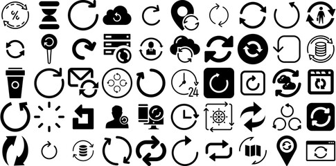 Fototapeta na wymiar Huge Set Of Refresh Icons Pack Flat Modern Symbol Rewind, Refresh, Icon, Symbol Pictograms For Apps And Websites