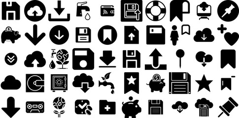 Huge Collection Of Save Icons Pack Hand-Drawn Linear Vector Pictograms Icon, Finance, Investment, Inflation Pictograph Isolated On White