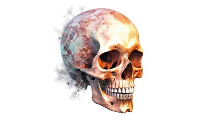 a single human skull on a white background. made using generative AI tools