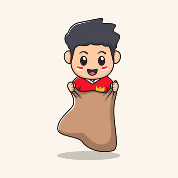 sack race cartoon.
flat character vector.
Indonesian Independence day