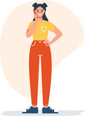 Flat vector illustration. Young girl smiling and talking on the phone. Vector illustration