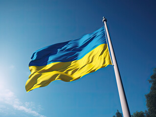 Vibrant Ukraine Flag on Blue Sky