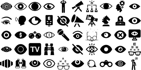 Massive Set Of Vision Icons Bundle Hand-Drawn Linear Simple Elements Vision, Icon, Symbol, Magnifier Illustration Vector Illustration