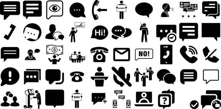 Huge Collection Of Talk Icons Set Hand-Drawn Black Infographic Clip Art Chat, Icon, Informed, People Logotype Vector Illustration