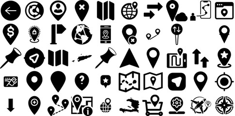 Huge Collection Of Location Icons Pack Linear Concept Symbols Navigator, Orientation, Geolocation, Pointer Doodles Isolated On White