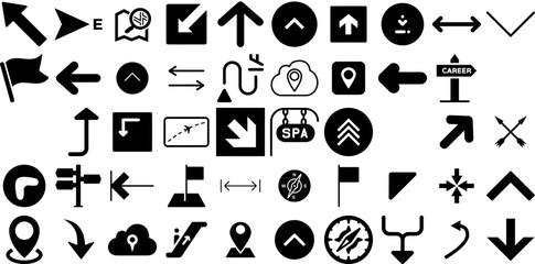 Big Collection Of Direction Icons Pack Flat Simple Silhouette Symbol, Renewal, Icon, Way Illustration Isolated On Transparent Background