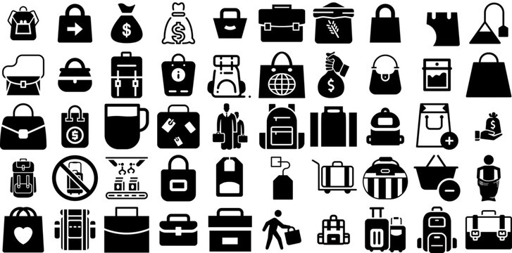 Big Collection Of Bag Icons Collection Hand-Drawn Isolated Infographic Pictograms Finance, Goodie, Investment, Silhouette Illustration Vector Illustration