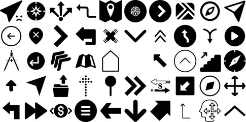 Massive Collection Of Direction Icons Set Solid Cartoon Symbol Icon, Renewal, Symbol, Way Element Isolated On Transparent Background - obrazy, fototapety, plakaty