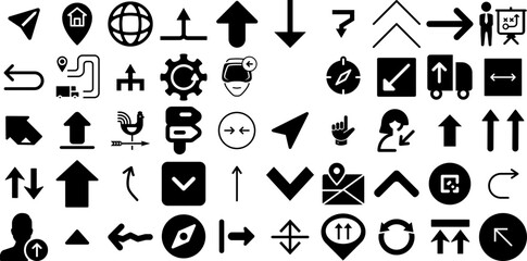 Huge Collection Of Direction Icons Bundle Hand-Drawn Black Drawing Web Icon Way, Renewal, Symbol, Icon Pictograms Vector Illustration