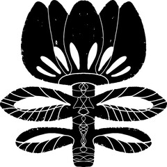 Fototapeta na wymiar Flower. Black vector grunge illustration in linocut style hand drawn. Element for design