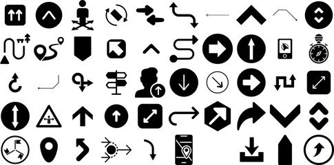 Huge Collection Of Direction Icons Set Hand-Drawn Linear Simple Symbols Way, Icon, Symbol, Renewal Illustration Isolated On White Background - obrazy, fototapety, plakaty