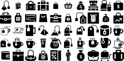 Big Collection Of Bag Icons Pack Hand-Drawn Linear Concept Pictograms Goodie, Investment, Silhouette, Finance Clip Art For Computer And Mobile