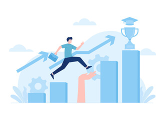 Goal achievement, career promotion, school graduation, trending concept flat illustration