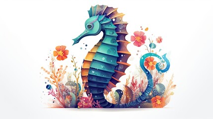 An ink seahorse illustration that was utilized for kids product and label design. made using generative AI tools - obrazy, fototapety, plakaty