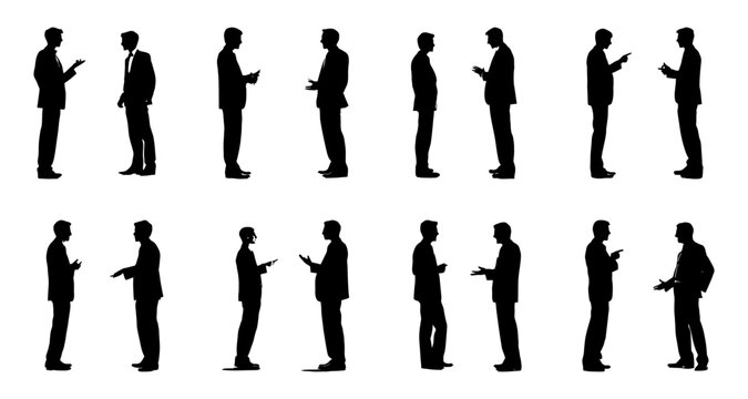silhouette of two businessmen standing discussing, debating, negotiation