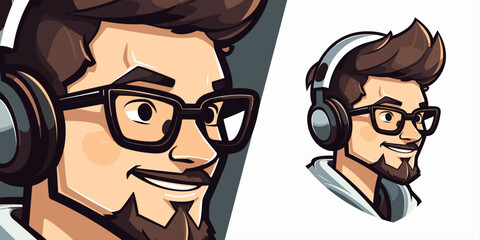 Nerd and Geek Guy: Illustration Vector Graphic for Sport and E-Sport Gaming Teams Logo Mascot - obrazy, fototapety, plakaty