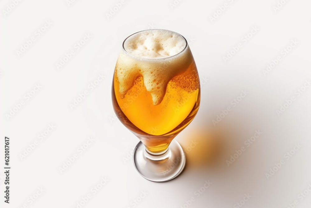 Poster glass of beer on white background with copy space, isolated. made using generative ai tools