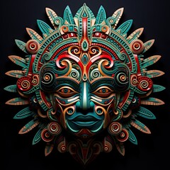 A colorful mask on a black background. Generative AI.