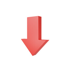Upload download icon. Red down button. Red arrow  3D render , illustration