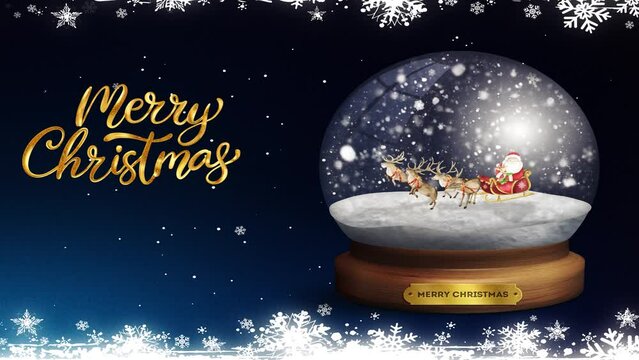 Animated Snow Globe: Santa Clause in a Sleigh with Reindeer