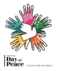 International day of peace colorful hand together vector card illustration