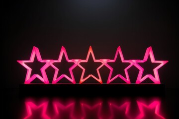 Fototapeta premium neon, purple, 5 star rating, dark background, glowing, vibrant, review, evaluation, feedback