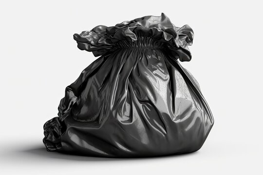 Clipping path of a trash bag close up on a white backdrop. made using generative AI tools